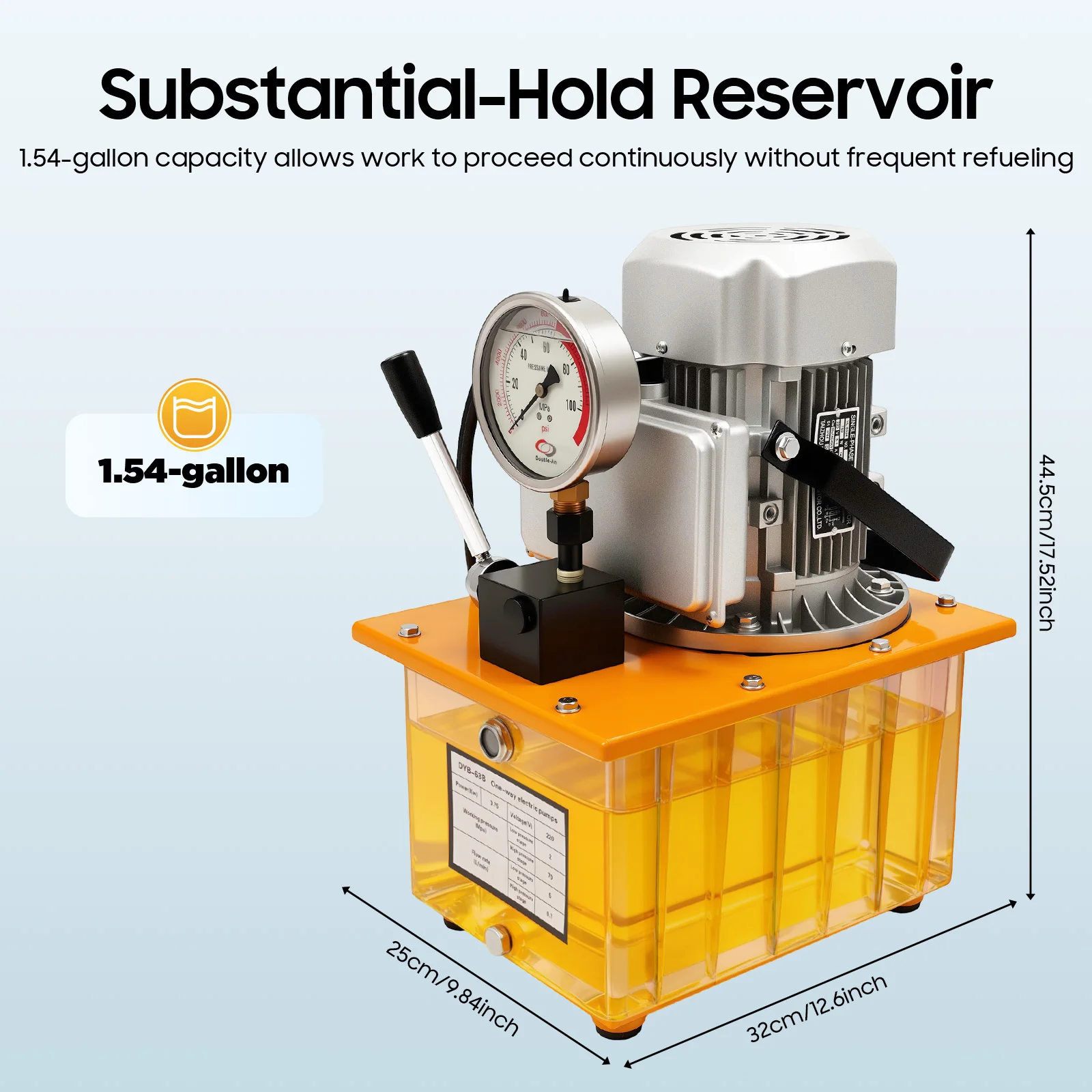 Electric Hydraulic Pump Power Unit 7L 750W 10000PSI with Manual Valve Pedal Mag 2Mpa - 70Mpa
