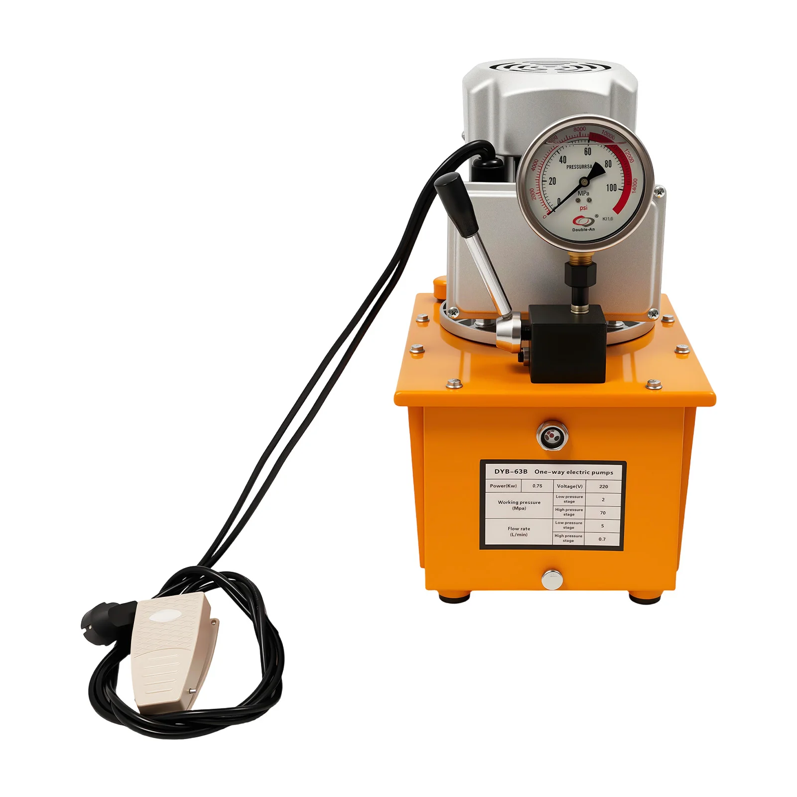 Electric Hydraulic Pump Power Unit 7L 750W 10000PSI with Manual Valve Pedal Mag 2Mpa - 70Mpa