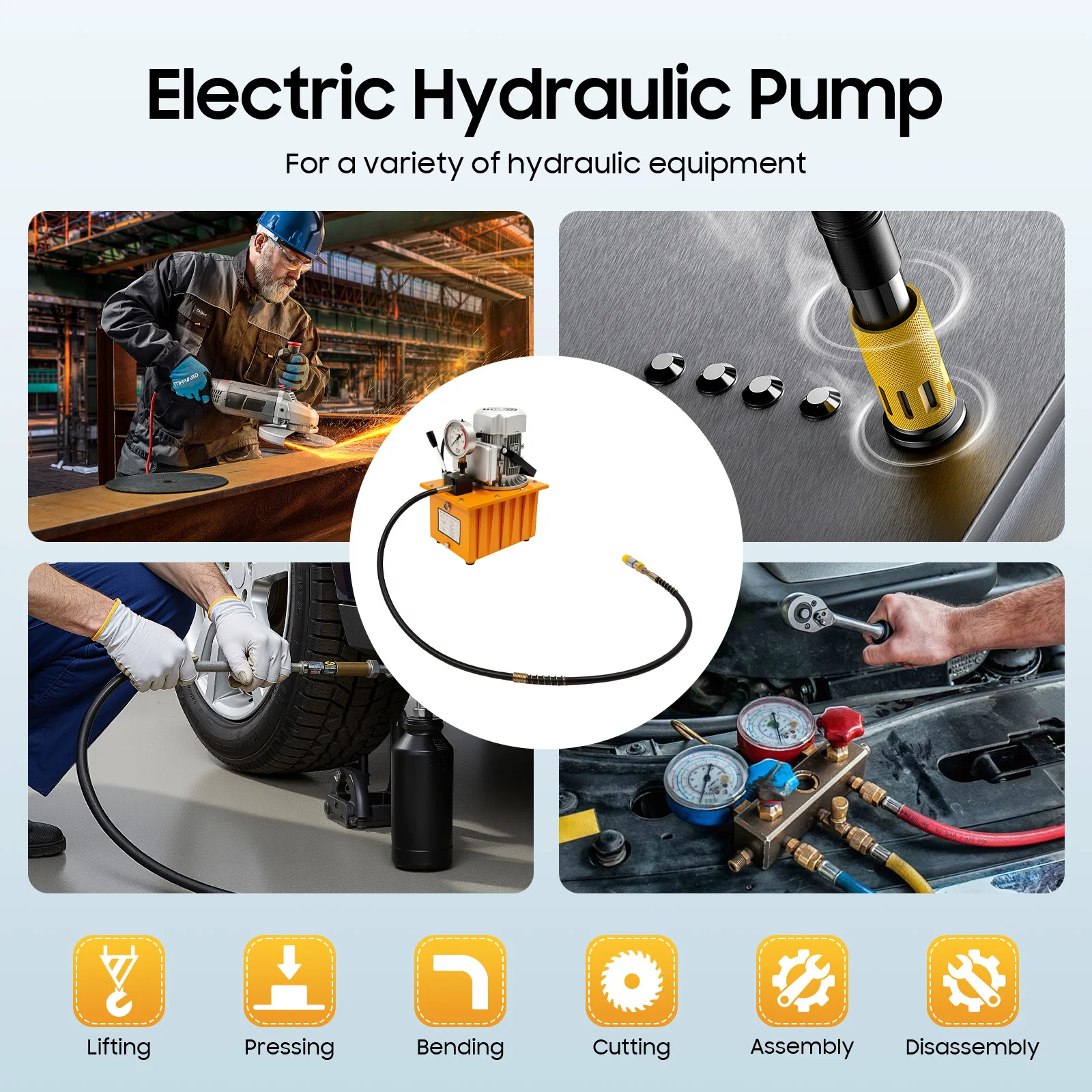 Electric Hydraulic Pump Power Unit 7L 750W 10000PSI with Manual Valve Pedal Mag 2Mpa - 70Mpa