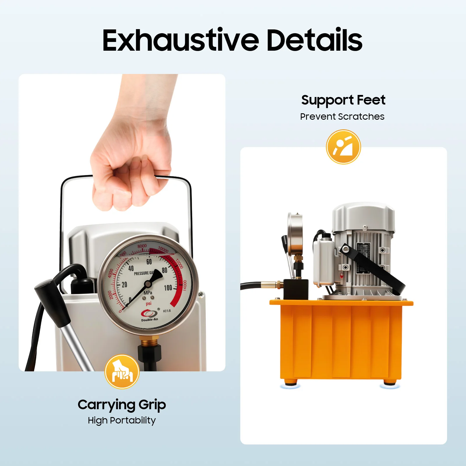 Electric Hydraulic Pump Power Unit 7L 750W 10000PSI with Manual Valve Pedal Mag 2Mpa - 70Mpa