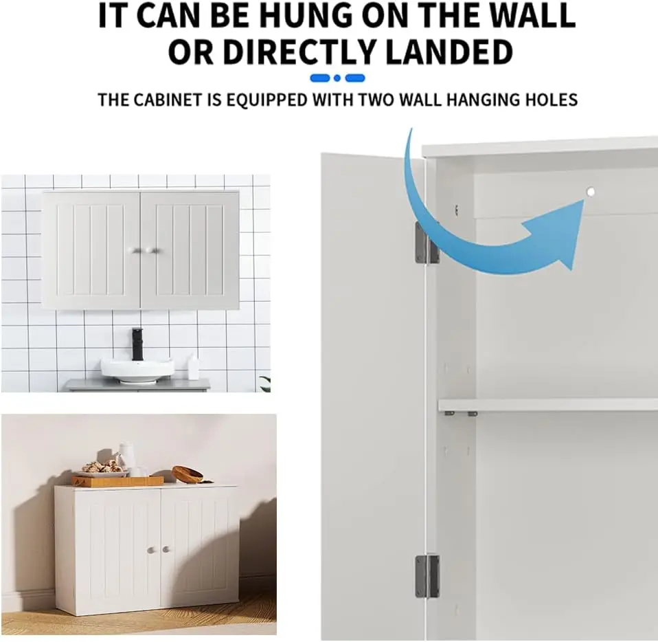 EFAN Storage Cabinet, Freestanding/Wall Mounted Bathroom Unit with Adjustable Shelf, Multi-purpose Waterproof Cupboard Furniture