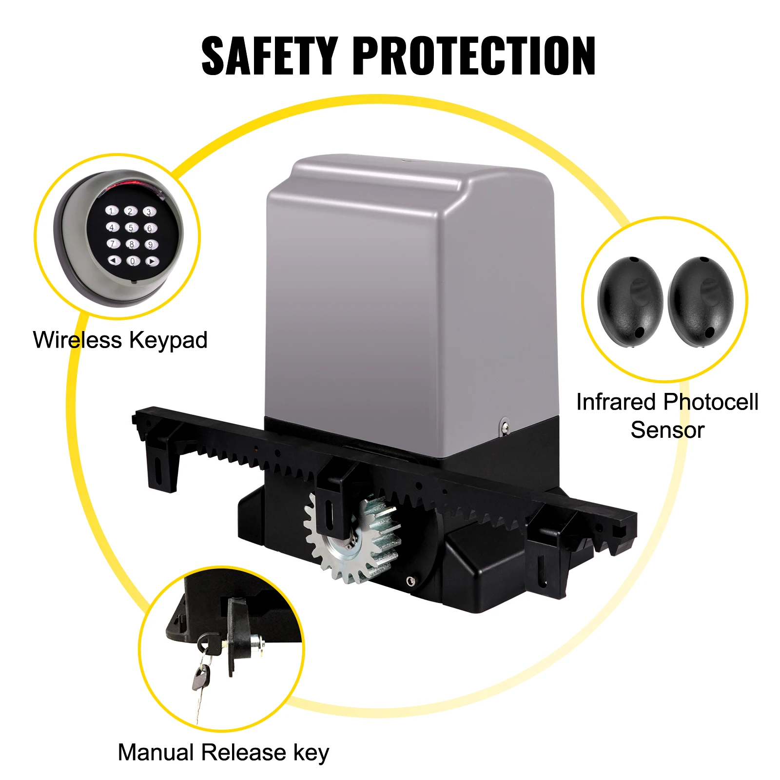 SucceBuy Sliding Gate Opener 1800 KG 7m Automatic Sliding Gate with 4 Remote Controllers & APP Control Electric Rolling Driveway