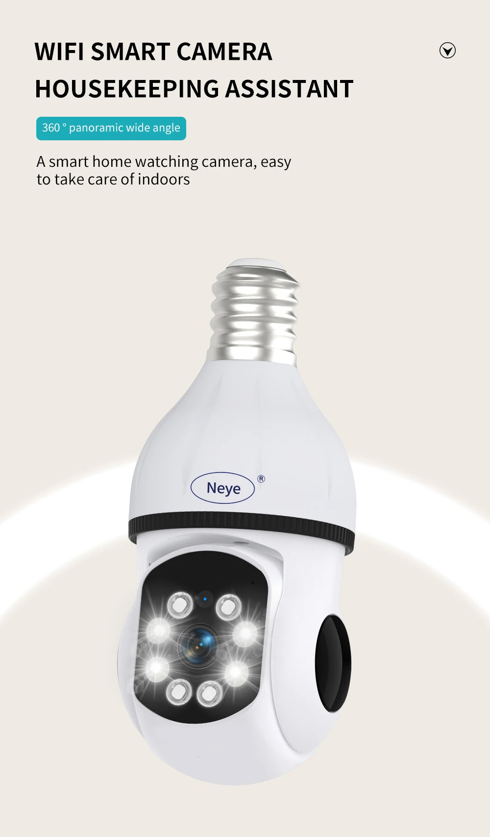Neye 8MP 4K PTZ WiFi Camera Spotlight E27 Bulb Camera Home Indoor 5X Zoom Panoramic IP Camera CCTV Video Security Camera
