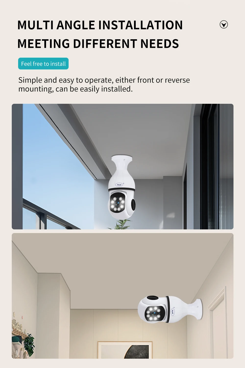 Neye 8MP 4K PTZ WiFi Camera Spotlight E27 Bulb Camera Home Indoor 5X Zoom Panoramic IP Camera CCTV Video Security Camera