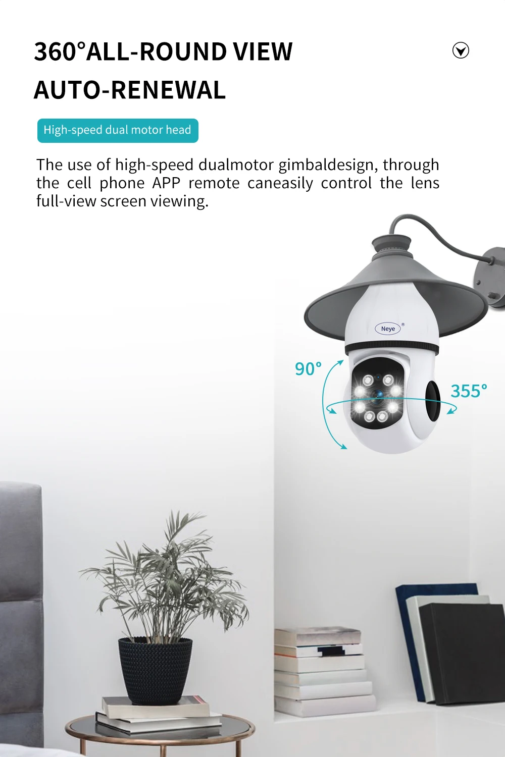 Neye 8MP 4K PTZ WiFi Camera Spotlight E27 Bulb Camera Home Indoor 5X Zoom Panoramic IP Camera CCTV Video Security Camera