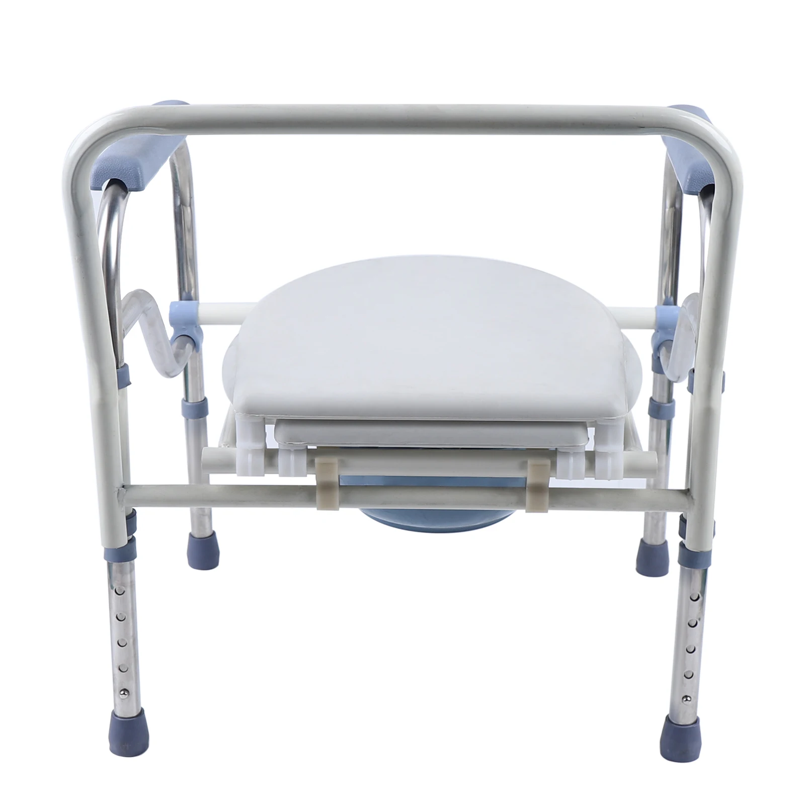 Folding Height Adjustable Commode Chair Stainless Steel Toilet Chair with Bucket Lid Armrests for Disabled Elderly