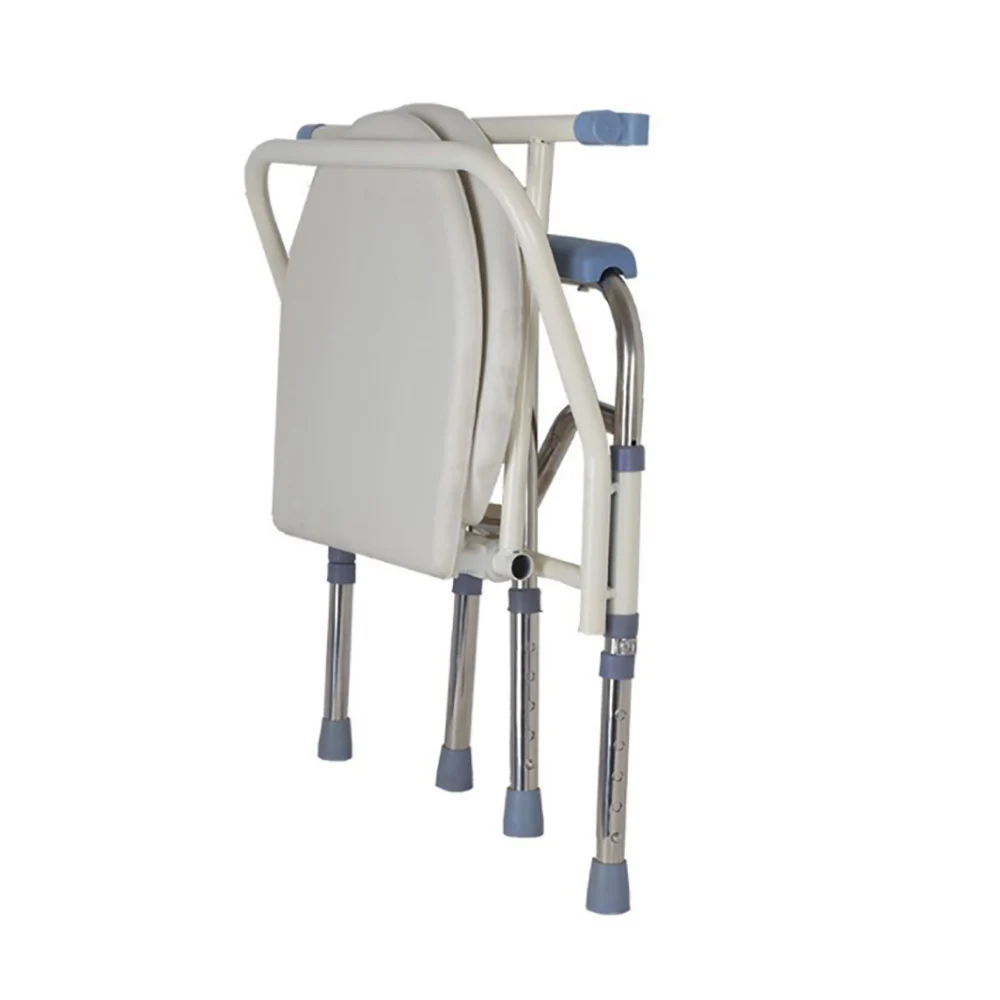 Folding Height Adjustable Commode Chair Stainless Steel Toilet Chair with Bucket Lid Armrests for Disabled Elderly