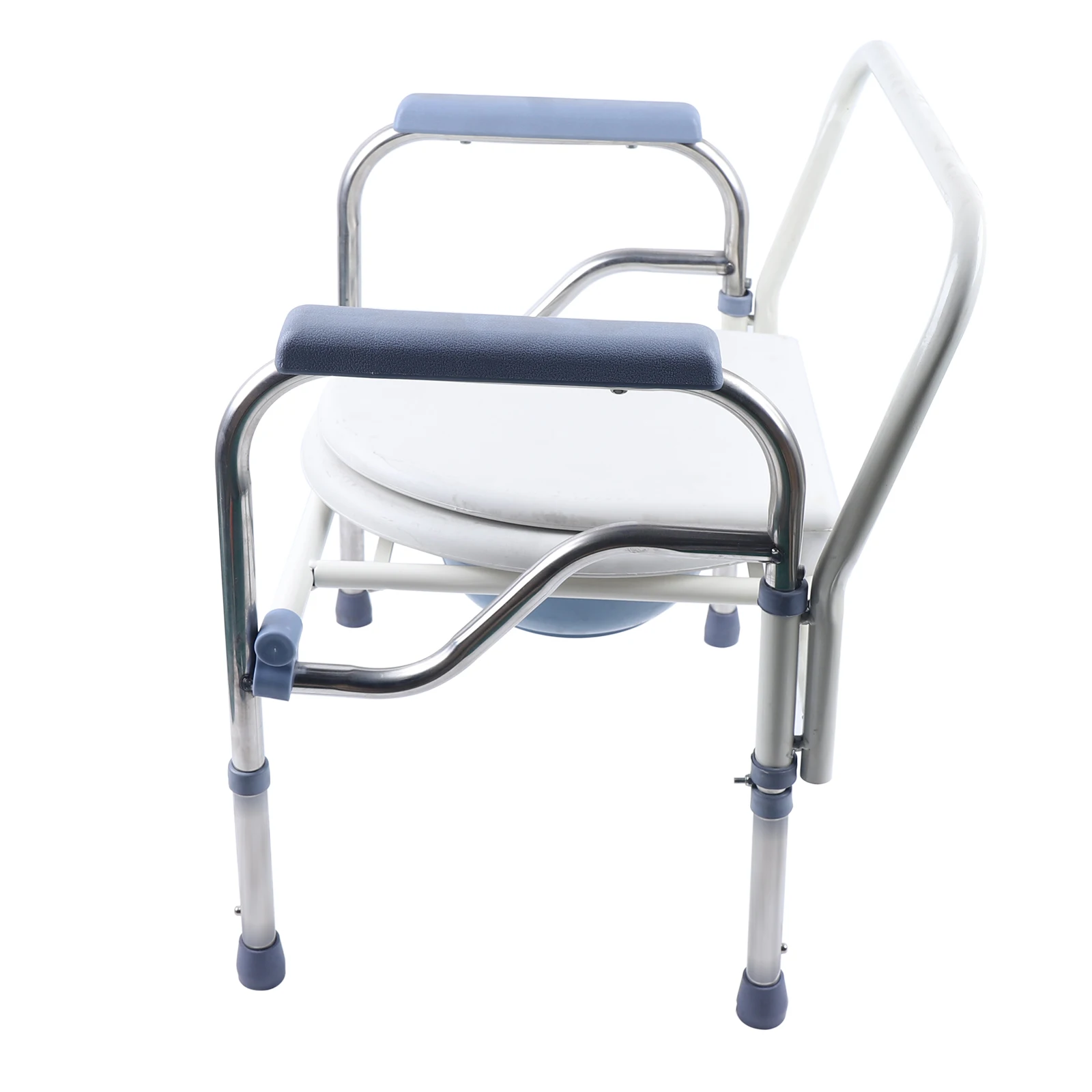 Folding Height Adjustable Commode Chair Stainless Steel Toilet Chair with Bucket Lid Armrests for Disabled Elderly