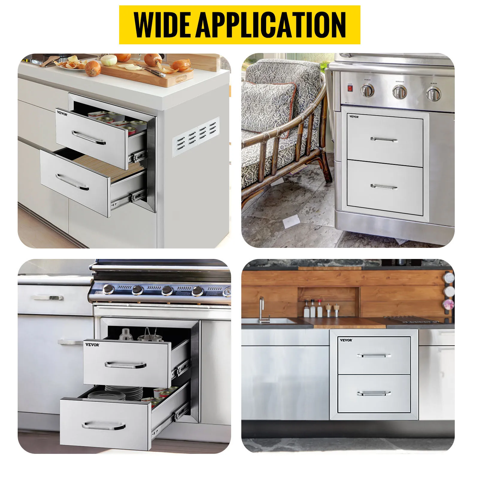 SucceBuy 18x20.6inch Outdoor Kitchen Drawers Flush Mount Double BBQ Drawers Stainless Steel with Handle for Outdoor Kitchens
