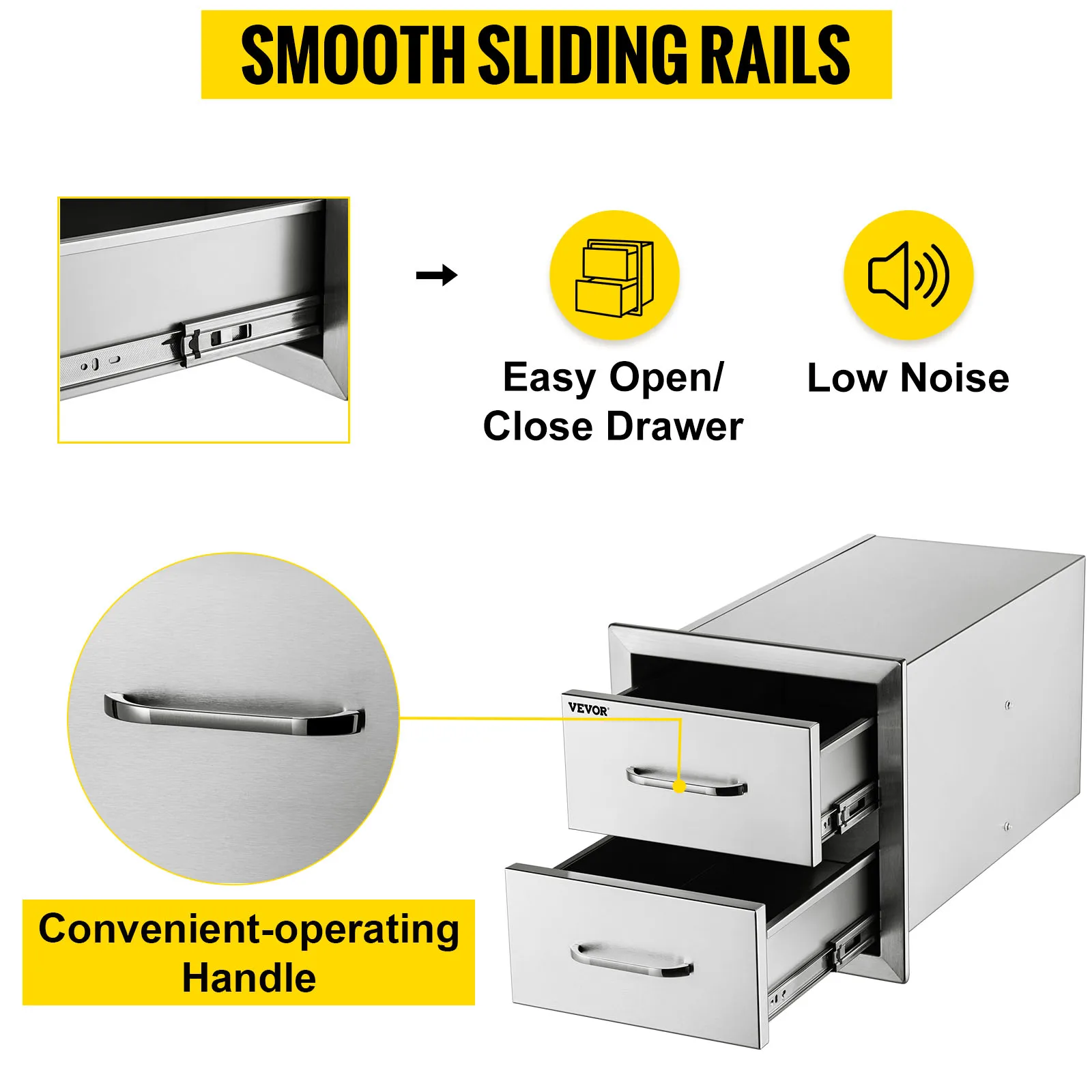 SucceBuy 18x20.6inch Outdoor Kitchen Drawers Flush Mount Double BBQ Drawers Stainless Steel with Handle for Outdoor Kitchens