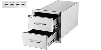 SucceBuy 18x20.6inch Outdoor Kitchen Drawers Flush Mount Double BBQ Drawers Stainless Steel with Handle for Outdoor Kitchens