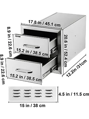 SucceBuy 18x20.6inch Outdoor Kitchen Drawers Flush Mount Double BBQ Drawers Stainless Steel with Handle for Outdoor Kitchens