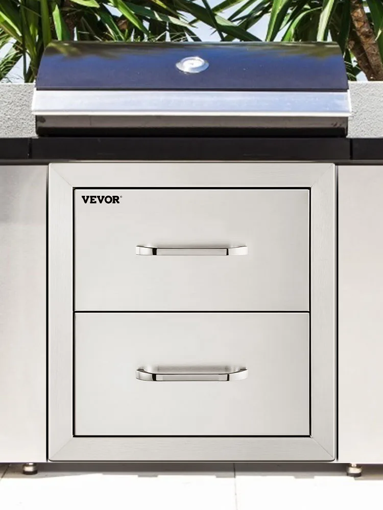 SucceBuy 18x20.6inch Outdoor Kitchen Drawers Flush Mount Double BBQ Drawers Stainless Steel with Handle for Outdoor Kitchens