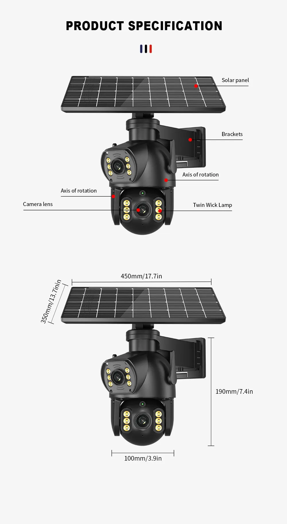 8MP 4K Outdoor 4G SIM Card Solar Camera Dual Lens Binocular Camera PIR Human Body Sensing Security Video 64GB Card Solar Camera