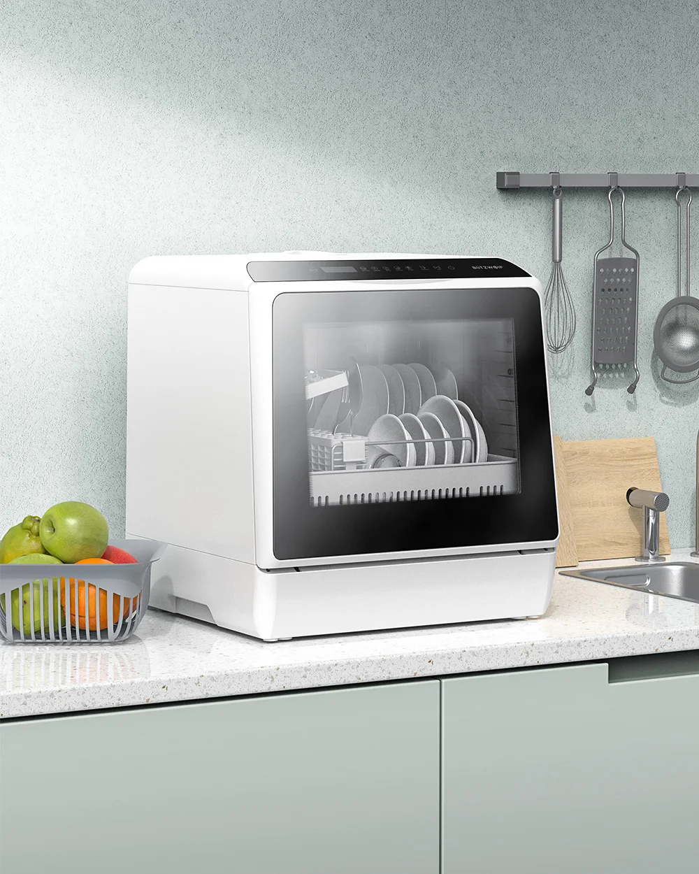 BlitzHome BH-CDW1 Smart Portable Countertop Dishwasher with APP Control 4-6 Sets Big Capacity Dual Water Inlet Modes Washers