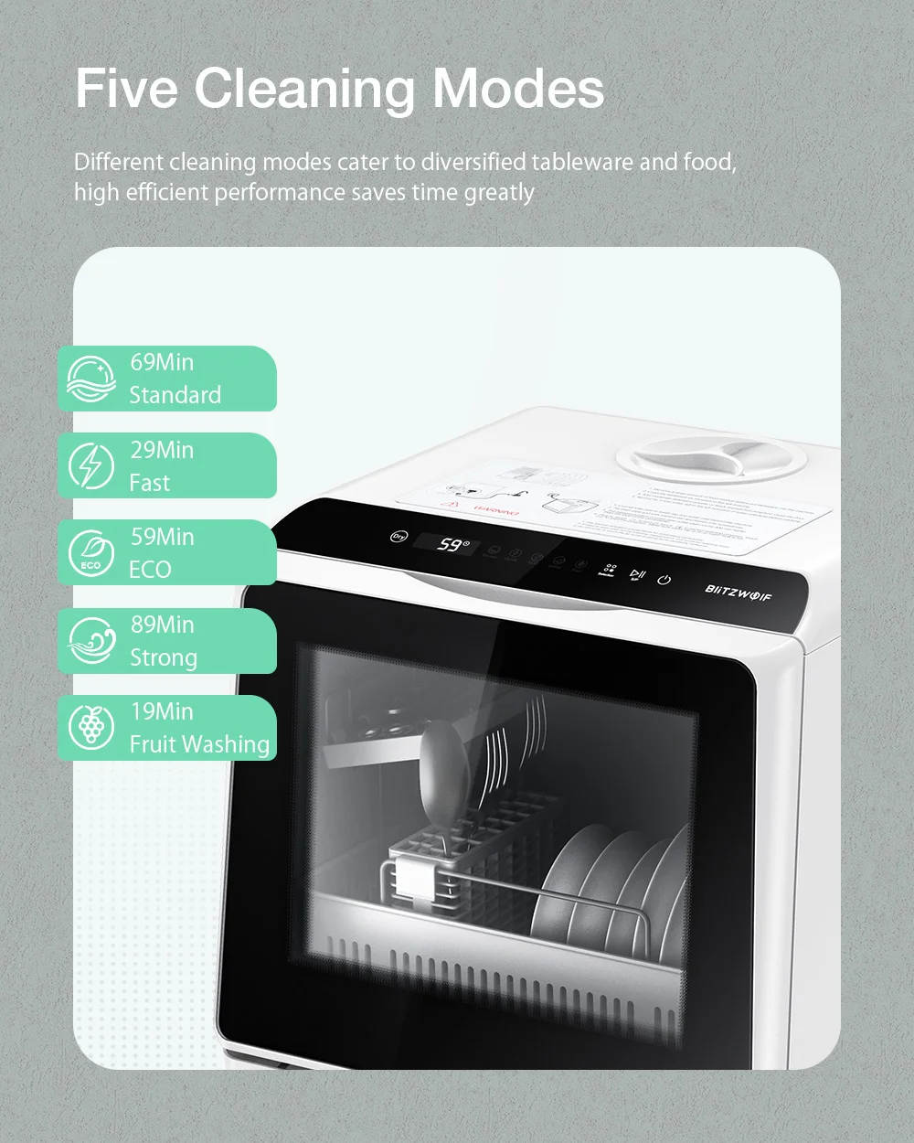 BlitzHome BH-CDW1 Smart Portable Countertop Dishwasher with APP Control 4-6 Sets Big Capacity Dual Water Inlet Modes Washers
