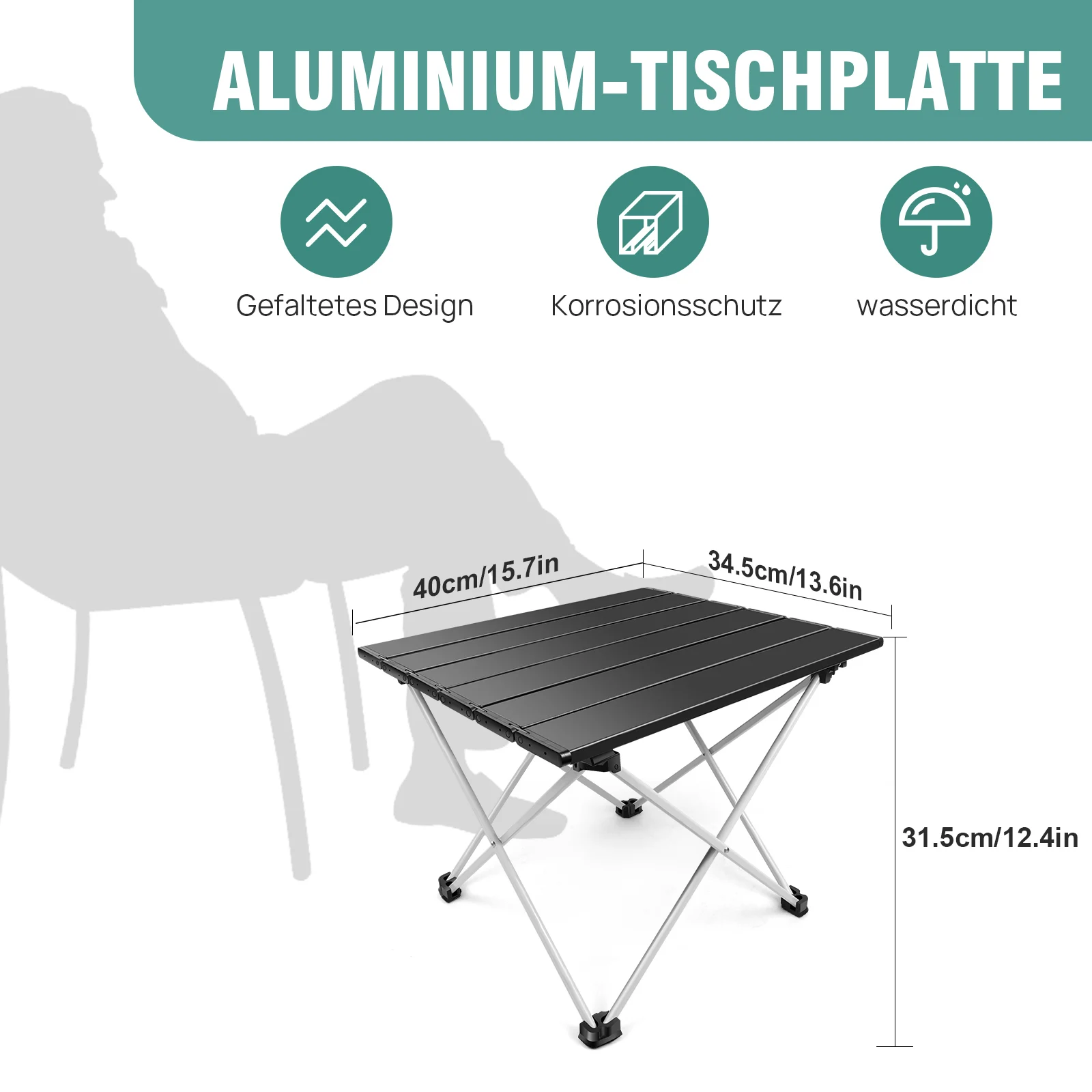 Mini Folding Table 40x35x32cm Portable Camping Table with Aluminum Table Top Carry Bag for Camping Picnic Fishing