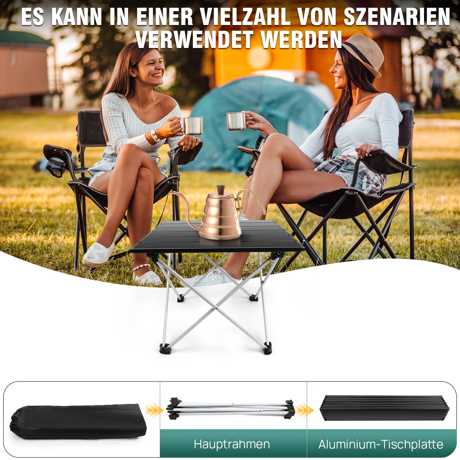 Mini Folding Table 40x35x32cm Portable Camping Table with Aluminum Table Top Carry Bag for Camping Picnic Fishing