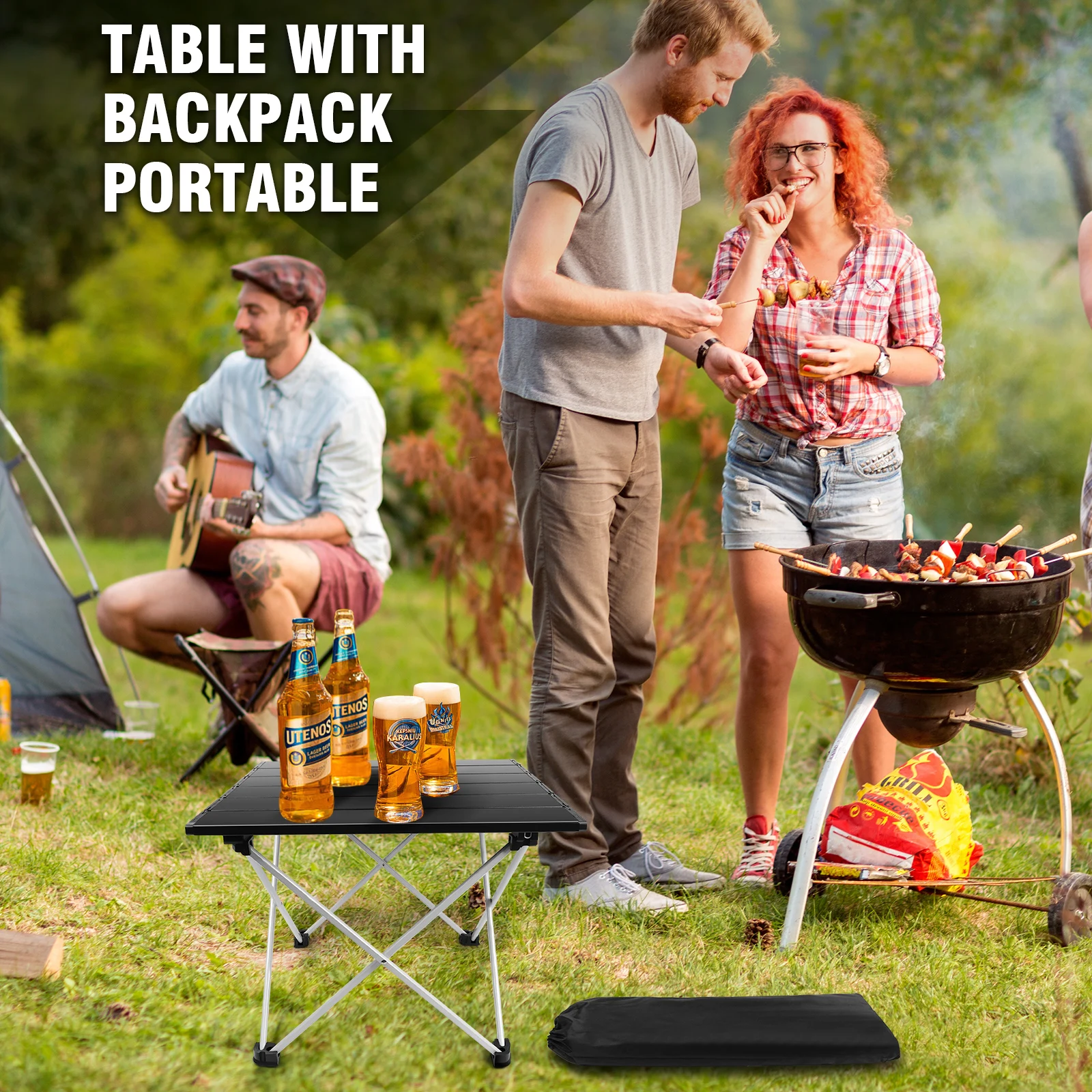 Mini Folding Table 40x35x32cm Portable Camping Table with Aluminum Table Top Carry Bag for Camping Picnic Fishing