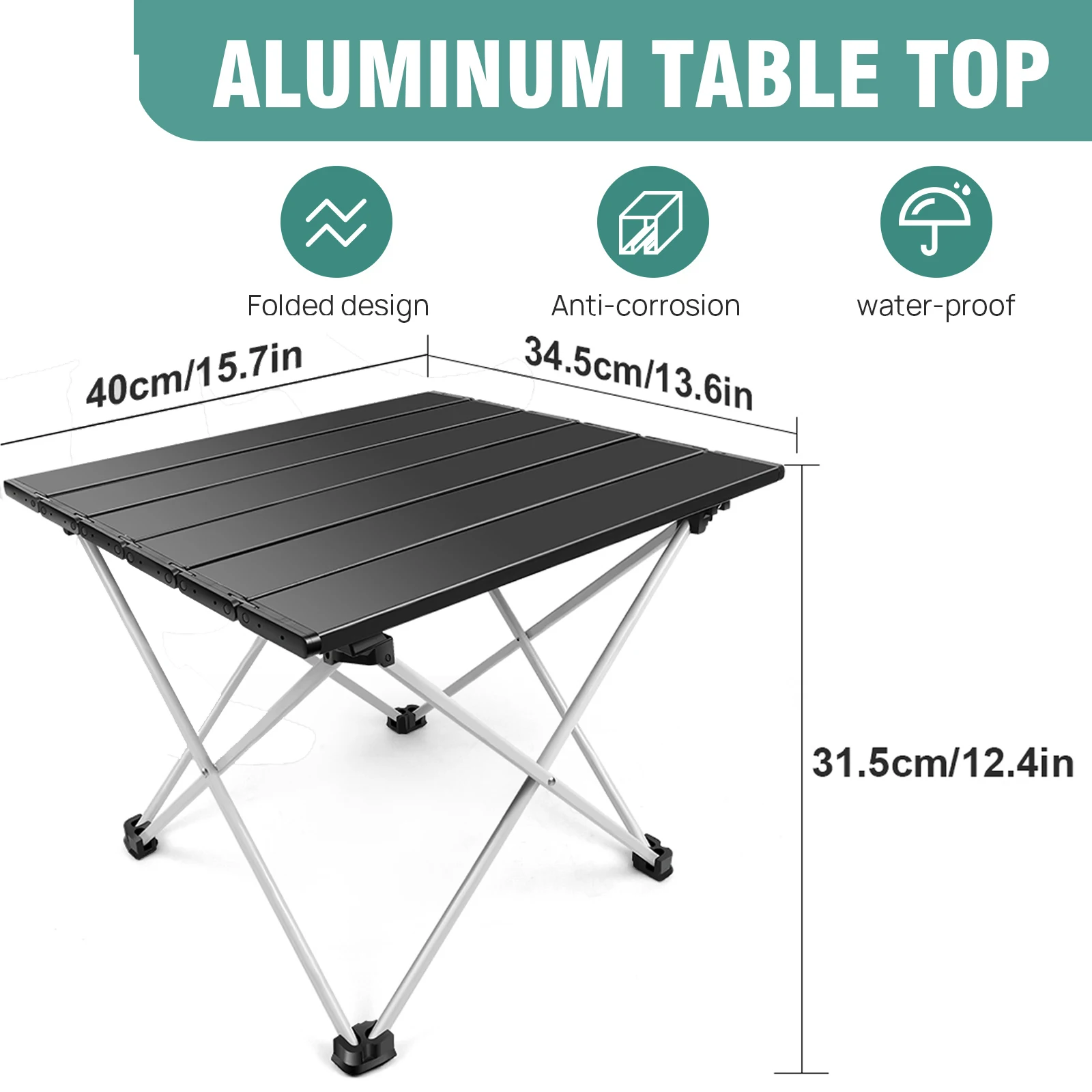 Mini Folding Table 40x35x32cm Portable Camping Table with Aluminum Table Top Carry Bag for Camping Picnic Fishing