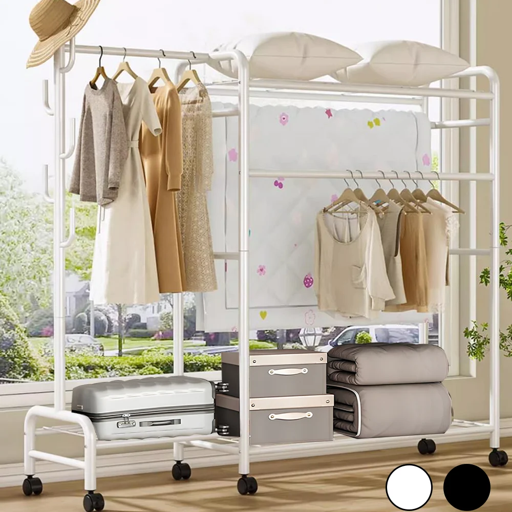 Clothing Rail Coat Rack Movable Multi-Rail Clothes Shelf Floor-Standing Clothes Hanger Bedroom Clothes Rack Stand