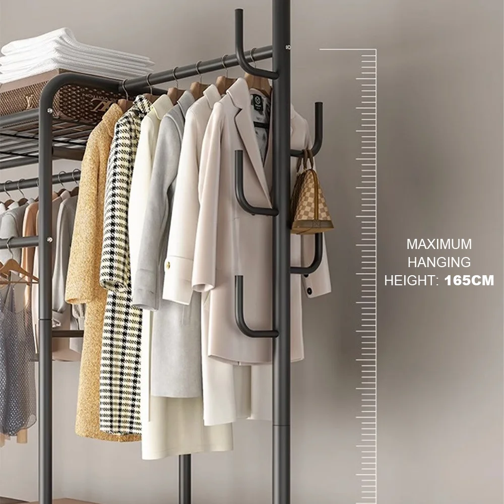 Clothing Rail Coat Rack Movable Multi-Rail Clothes Shelf Floor-Standing Clothes Hanger Bedroom Clothes Rack Stand