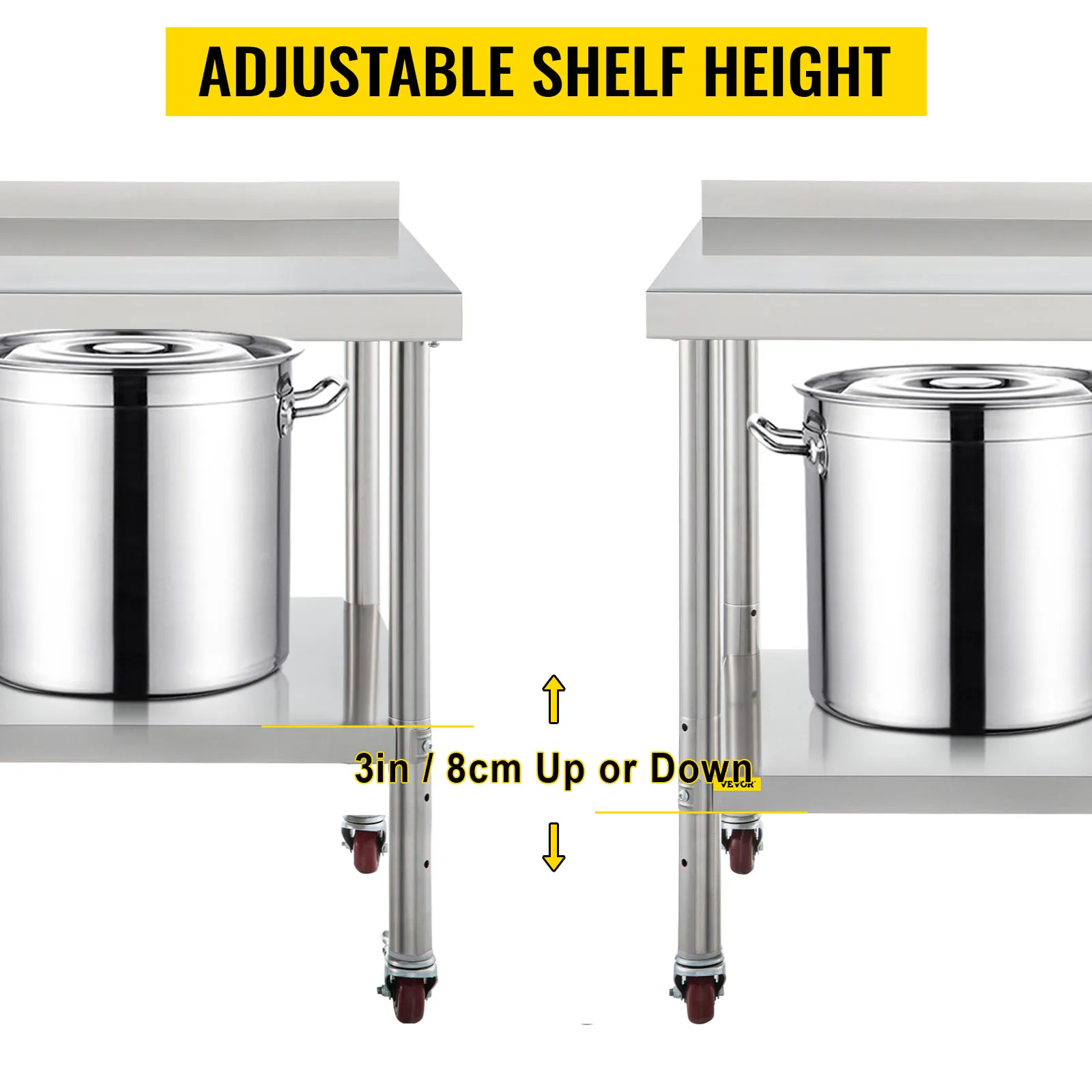 SucceBuy Stainless Steel Prep Table 440lbs Load Capacity Heavy Duty Metal Worktable Commercial Workstation for Kitchen