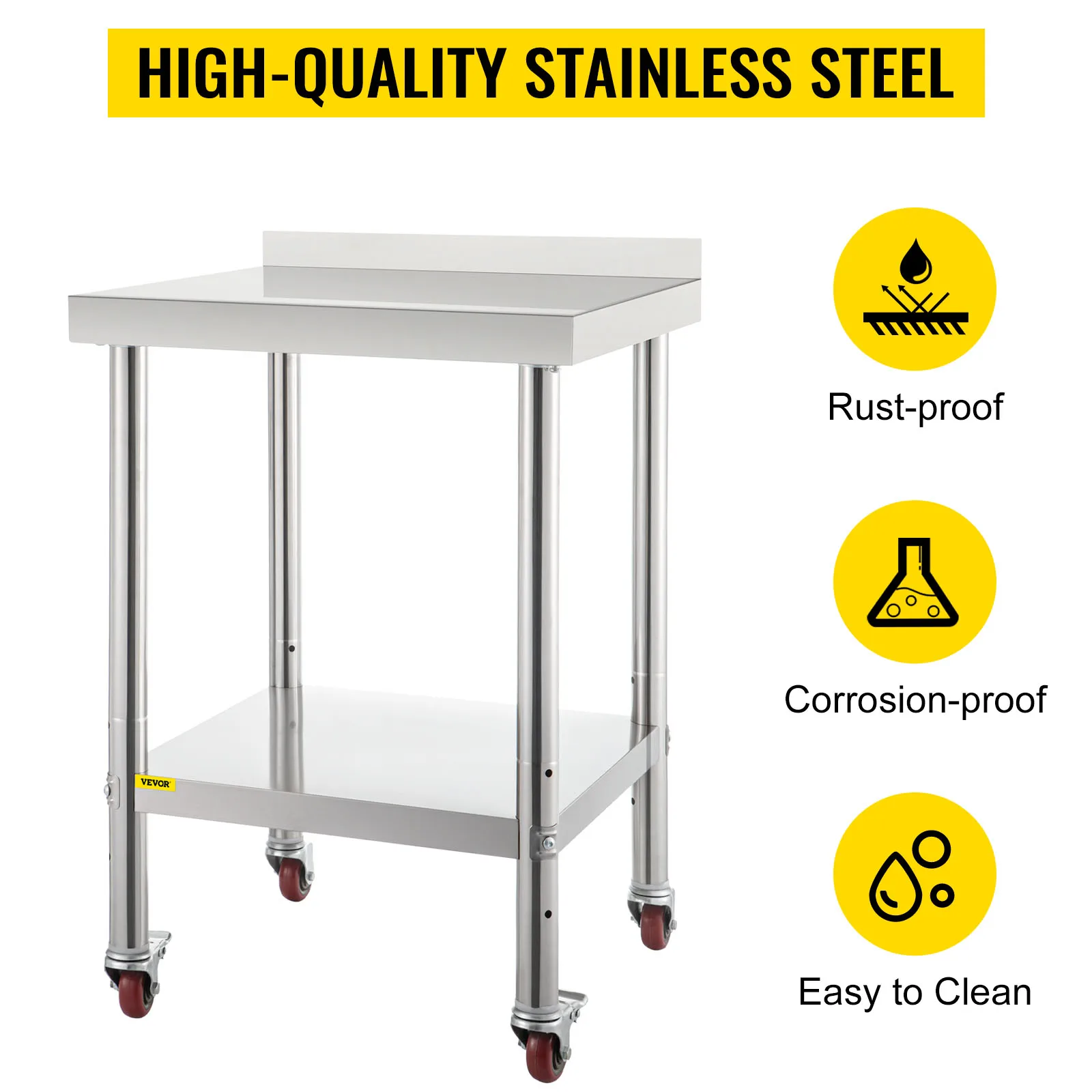 SucceBuy Stainless Steel Prep Table 440lbs Load Capacity Heavy Duty Metal Worktable Commercial Workstation for Kitchen