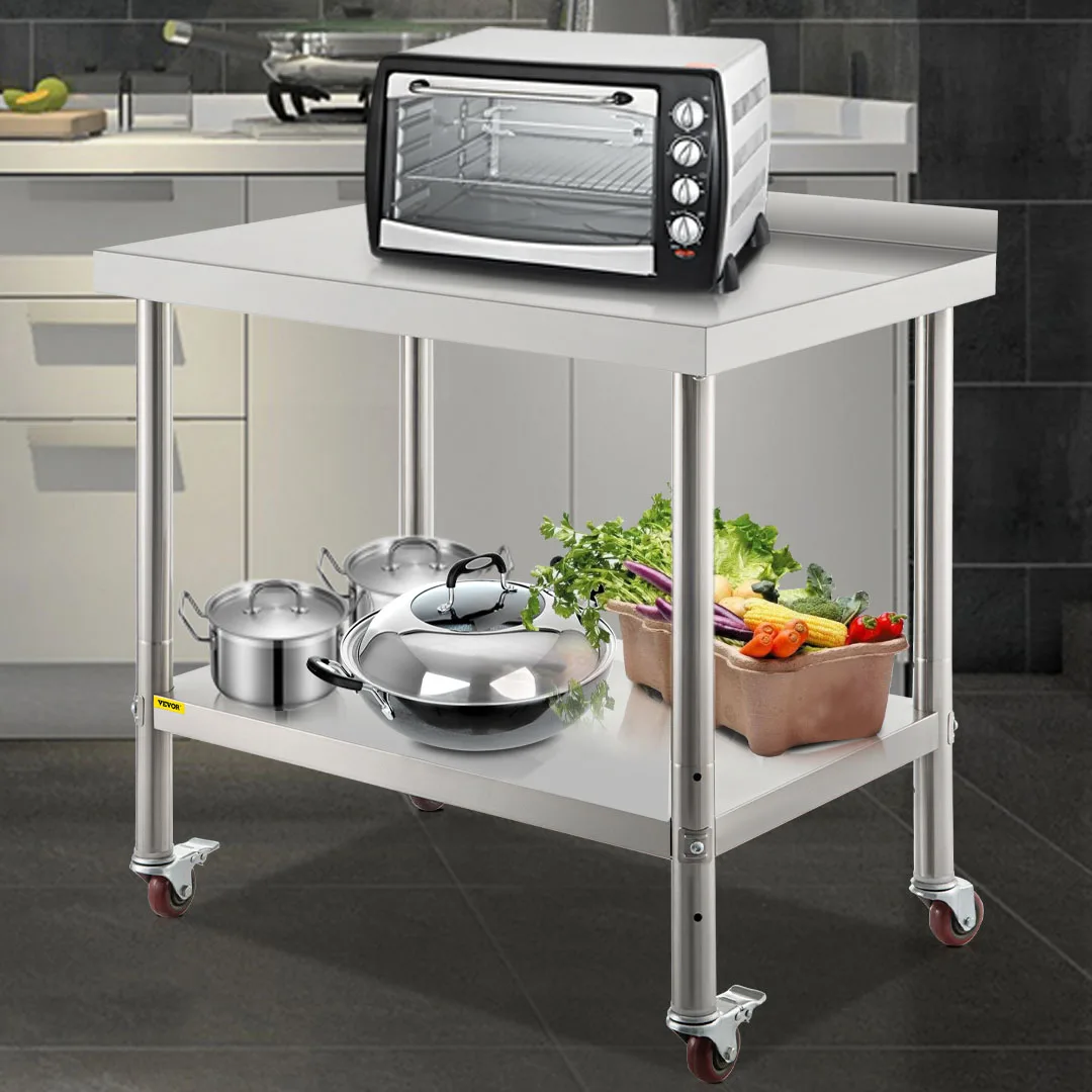 SucceBuy Stainless Steel Prep Table 440lbs Load Capacity Heavy Duty Metal Worktable Commercial Workstation for Kitchen