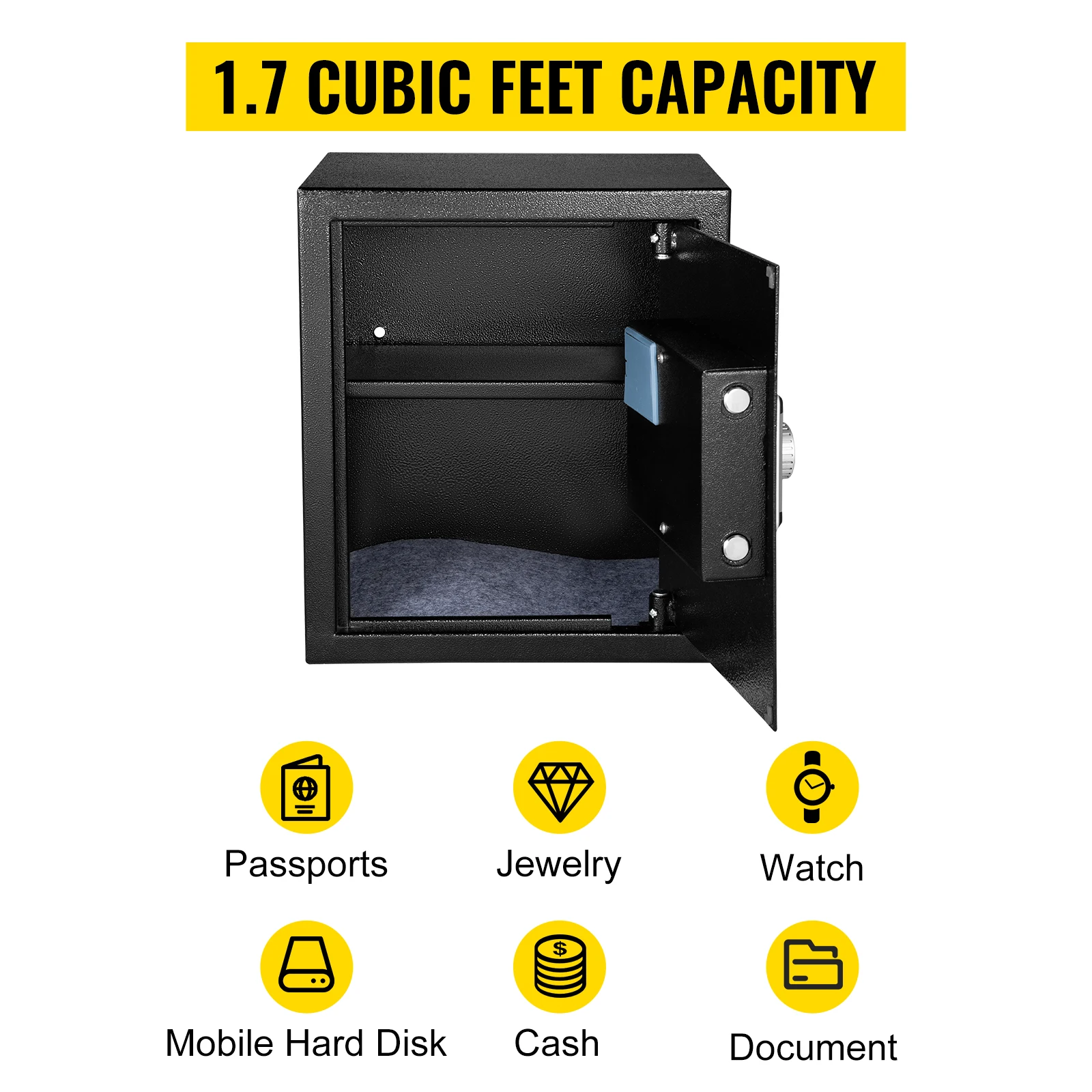 SucceBuy Fingerprint Locks Safe Deposit Box 1.7 Cubic Feet Digital Electronic Secret Hidden Piggy Bank for Jewelry Money Guns