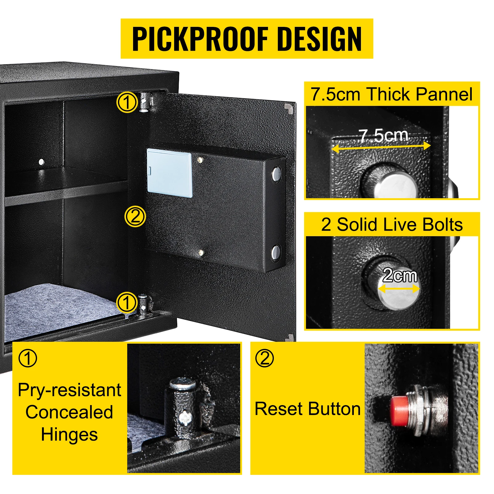 SucceBuy Fingerprint Locks Safe Deposit Box 1.7 Cubic Feet Digital Electronic Secret Hidden Piggy Bank for Jewelry Money Guns