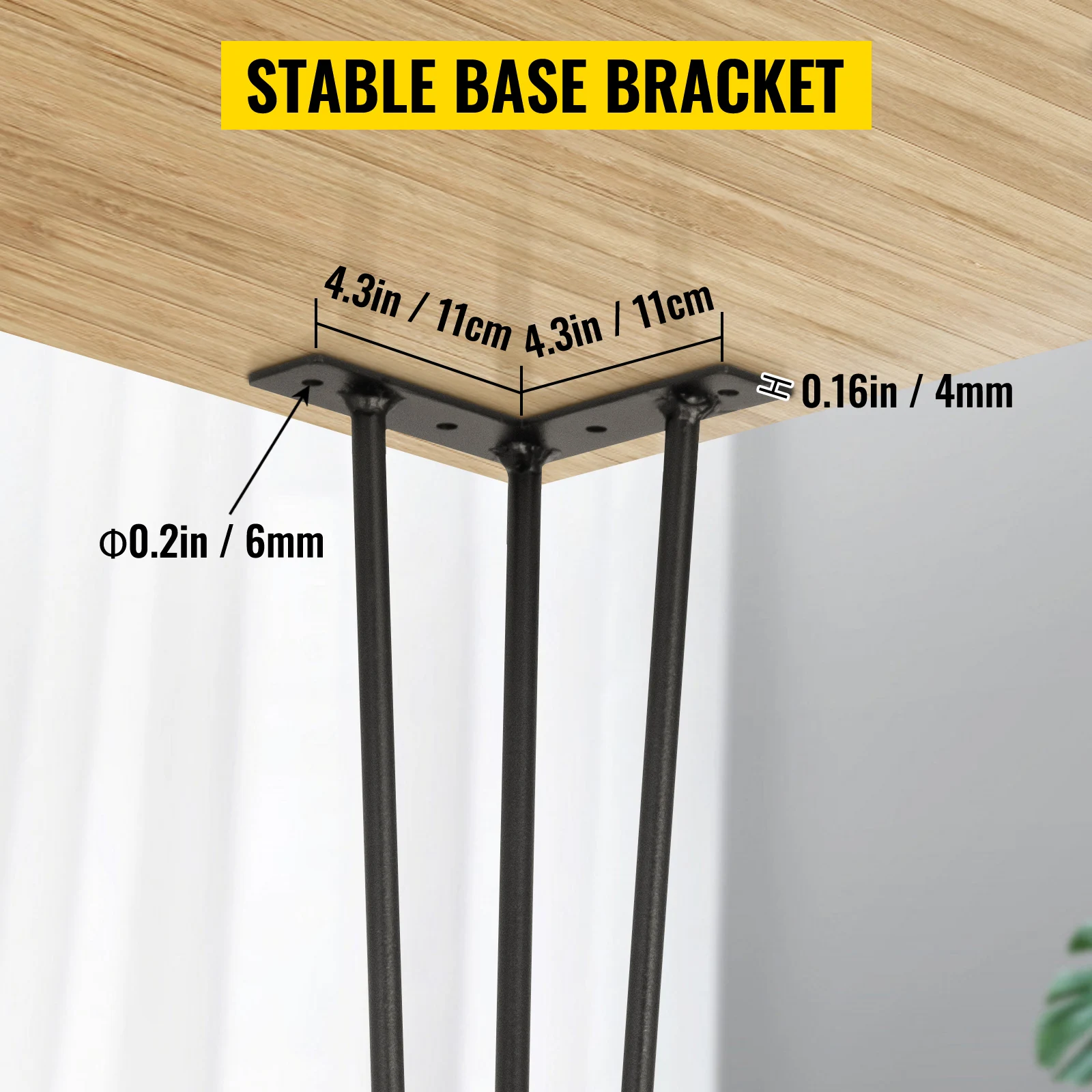 SucceBuy Hairpin Table Legs Black Set of 4 Desk Legs 3 Rods for Bench Desk Dining Chairs Carbon Steel DIY Heavy Duty Furniture