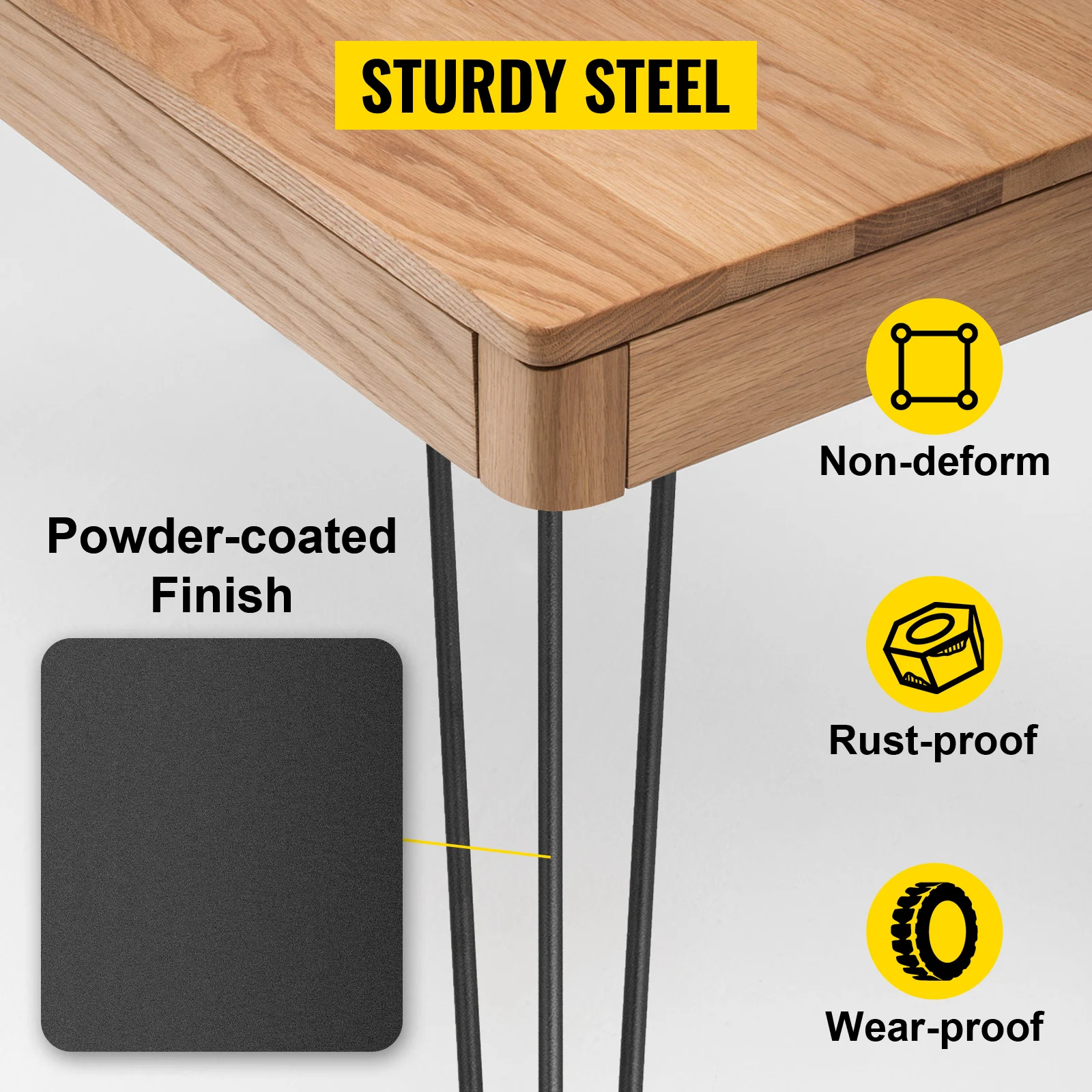 SucceBuy Hairpin Table Legs Black Set of 4 Desk Legs 3 Rods for Bench Desk Dining Chairs Carbon Steel DIY Heavy Duty Furniture
