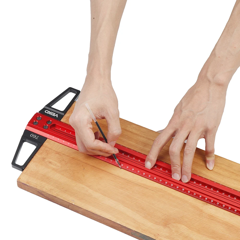 300-760mm Woodworking Line Scriber Aluminum Alloy T-Ruler Marking Gauge Crossed-out Hole Scribing Ruler Measuring Tool