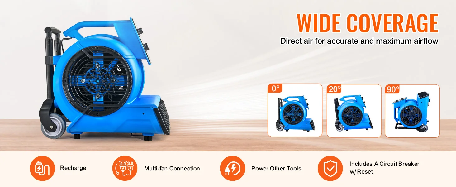 SucceBuy Floor Blower 1400 RPM 4000 CFM Air Mover for Drying and Cooling Carpet Dryer Fan with 3 Angles Timer 3-Speed Adjustment
