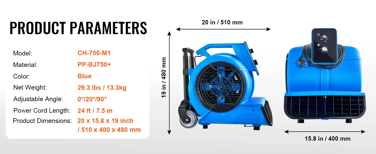 SucceBuy Floor Blower 1400 RPM 4000 CFM Air Mover for Drying and Cooling Carpet Dryer Fan with 3 Angles Timer 3-Speed Adjustment