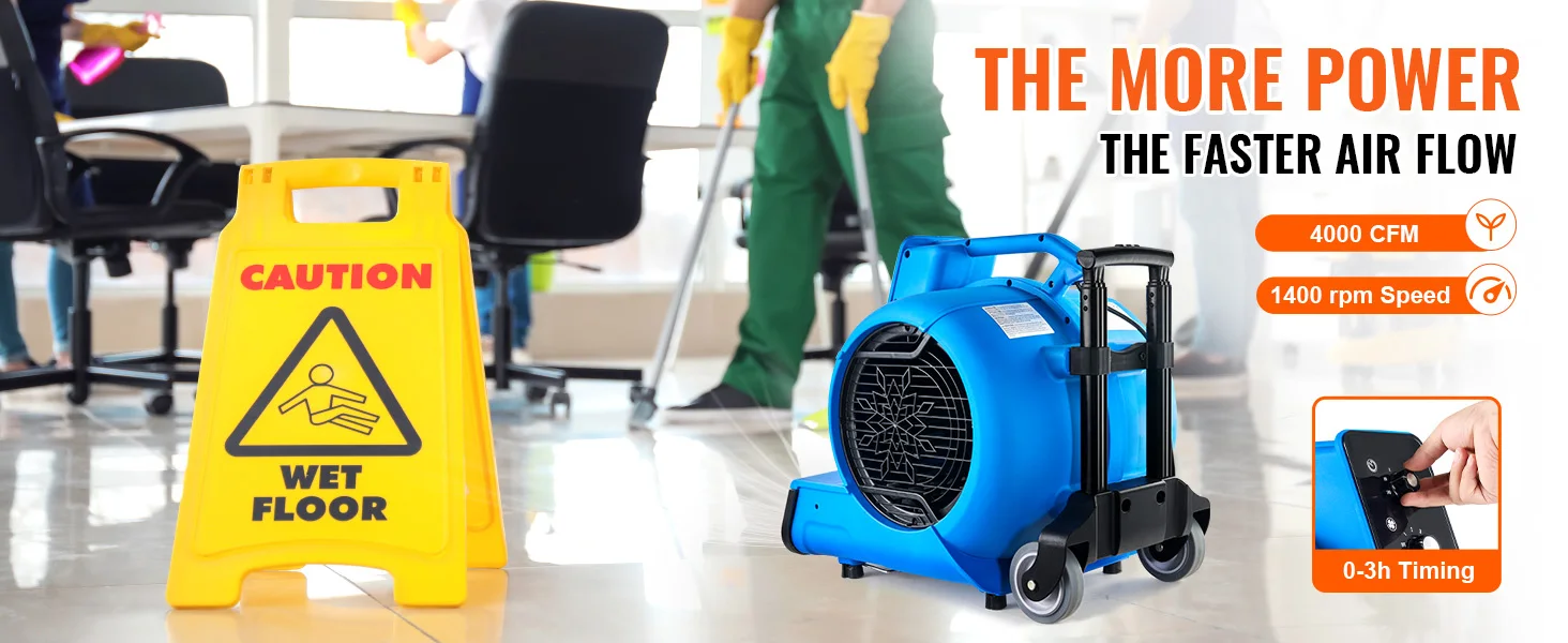 SucceBuy Floor Blower 1400 RPM 4000 CFM Air Mover for Drying and Cooling Carpet Dryer Fan with 3 Angles Timer 3-Speed Adjustment