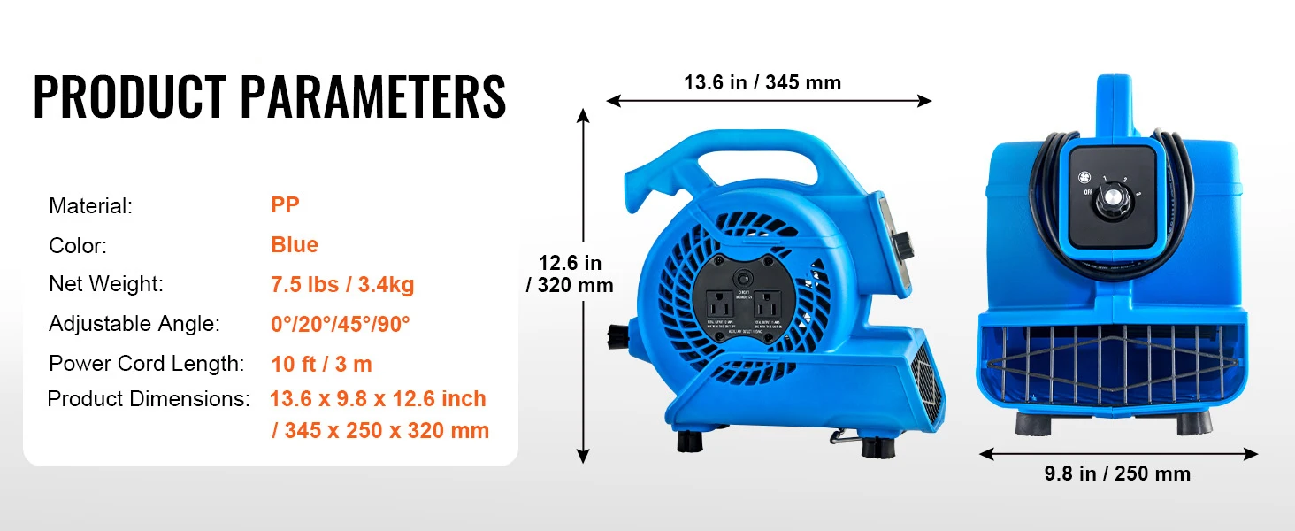 SucceBuy Floor Blower 1400 RPM 4000 CFM Air Mover for Drying and Cooling Carpet Dryer Fan with 3 Angles Timer 3-Speed Adjustment