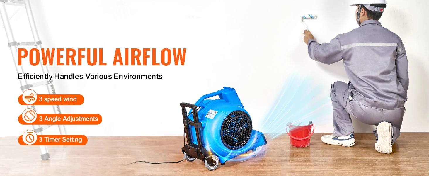 SucceBuy Floor Blower 1400 RPM 4000 CFM Air Mover for Drying and Cooling Carpet Dryer Fan with 3 Angles Timer 3-Speed Adjustment