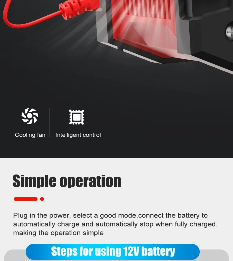 Portable 20A/10A Car Battery Charger 12V 24V Automatic Motorcycle Truck AGM LiFePO4 Lead Acid Start Stop Battery with Repair