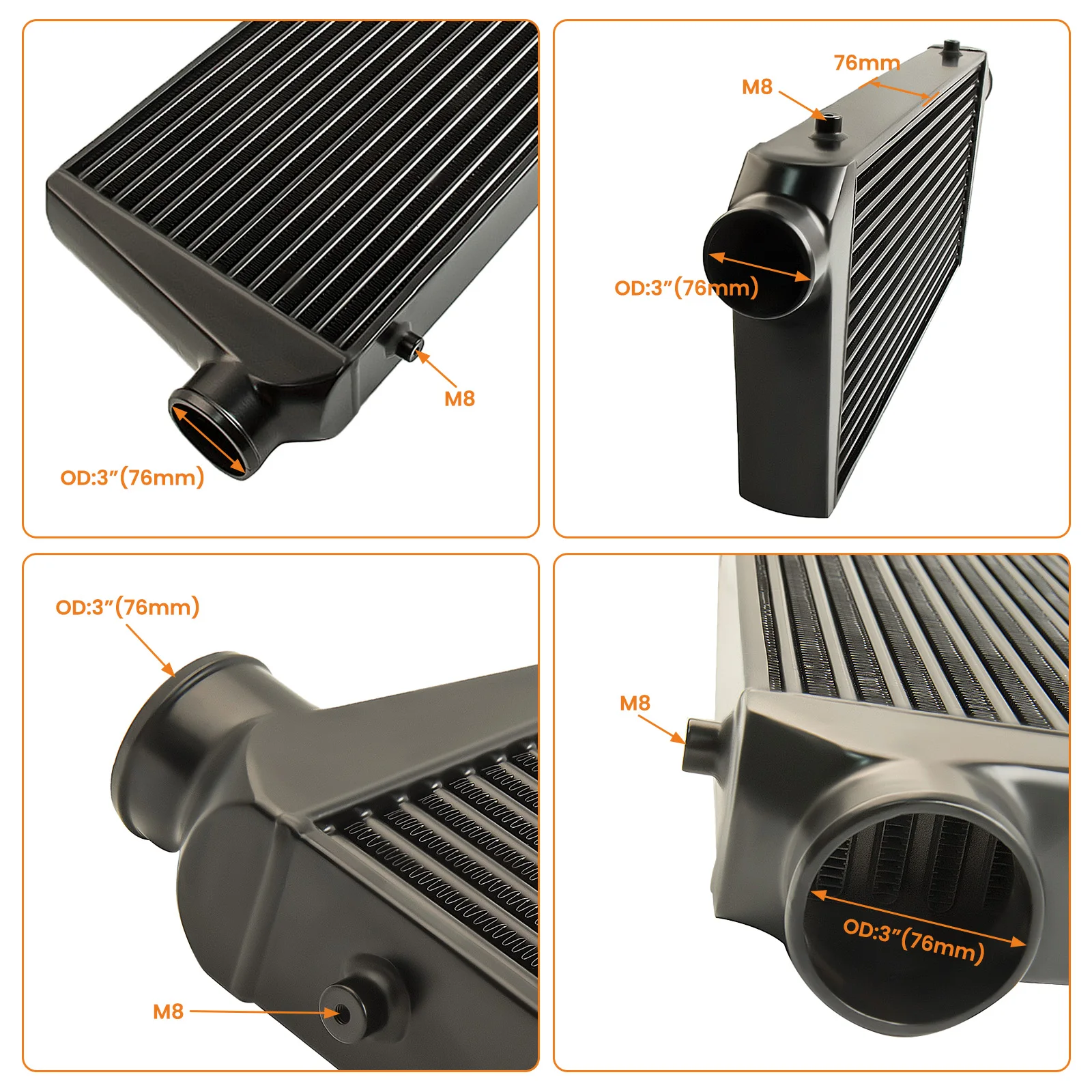 3.0" 600x300x76 Intercooler + Turbo Intercooler Piping Pipe Kits + Hose Kit Uni.