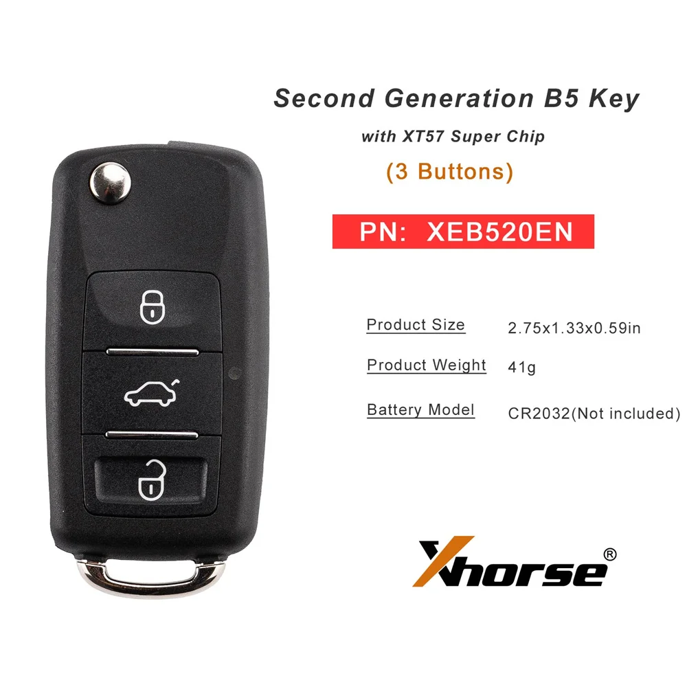 5PCS XHORSE XEB520EN Second Generation B5 Key with XT57 Super Chip 3 Buttons