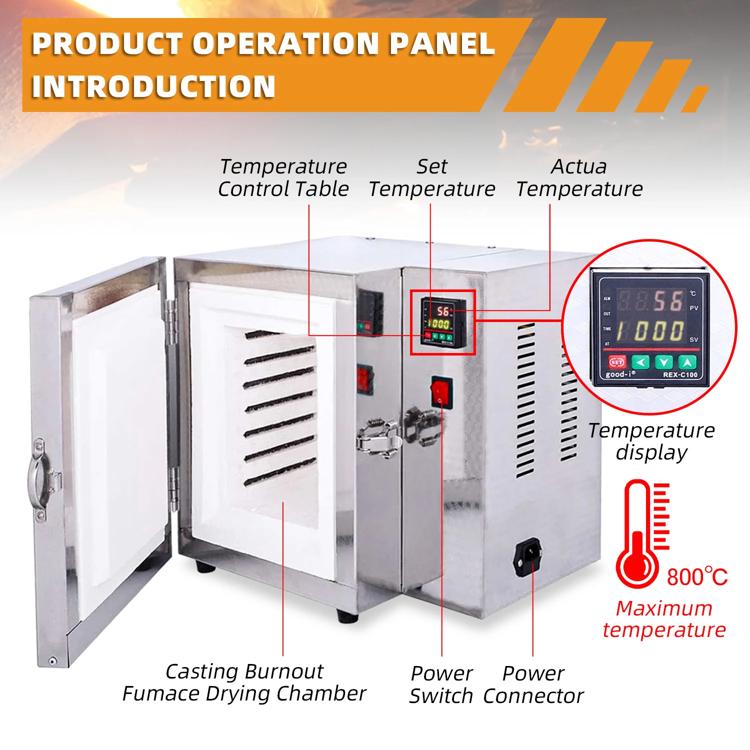 800°C Jewelry Casting Burnout Furnace Oven 1500W Jewelry Equipment High-Temperature Resistant Metal Melting Wax Melting Furnace