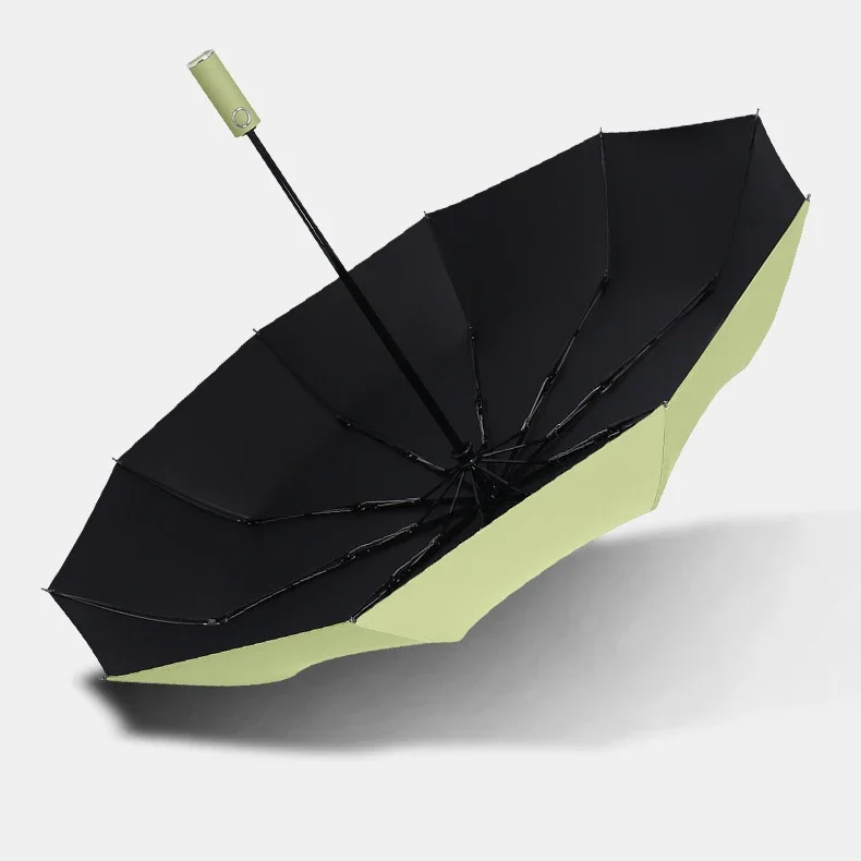 Automatic Umbrella Water Resistant Anti-slip Handle Protective Sleeve Fold 10 Ribs Umbrella for Men and Women Carabiner Handle T