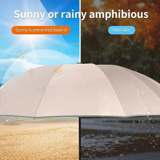 Automatic Umbrella Water Resistant Anti-slip Handle Protective Sleeve Fold 10 Ribs Umbrella for Men and Women Carabiner Handle T