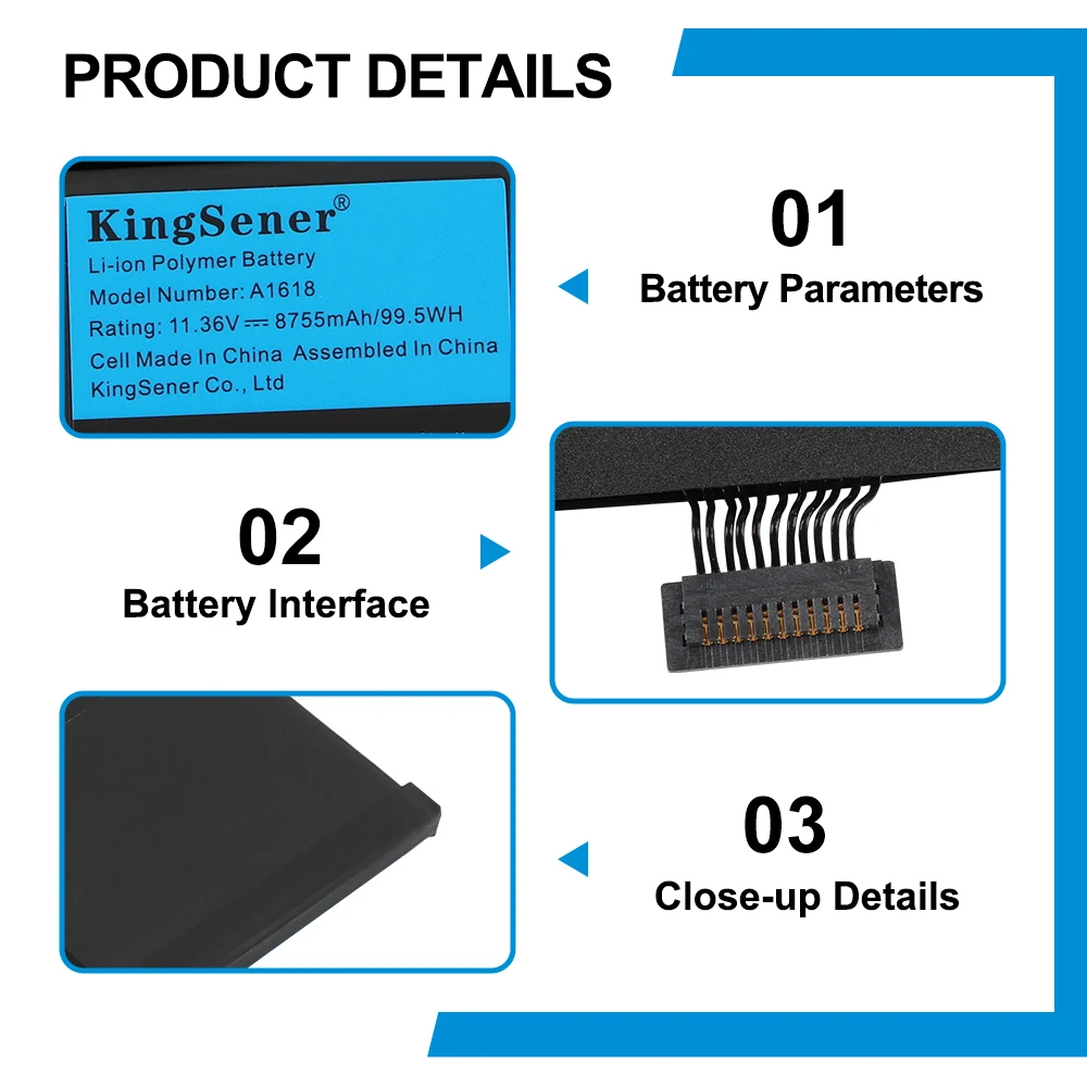 KingSener A1618 Battery For Apple MacBook Pro 15" Retina A1398 2015 Year 020-00079 MJLQ2LL/A MJLT2LL/A With Free Tools 11.36V 99.5Wh