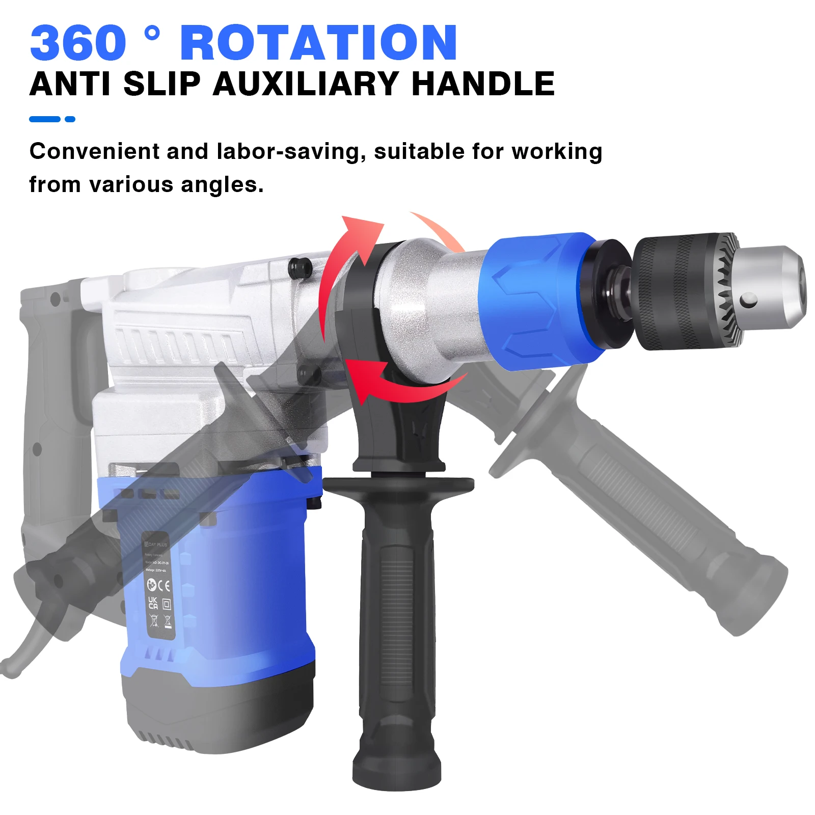 Corded 1500W SDS Plus Rotary Hammer Drill, 4-Function Heavy Duty with Multi-Position Handle – Includes Bits & Chisels
