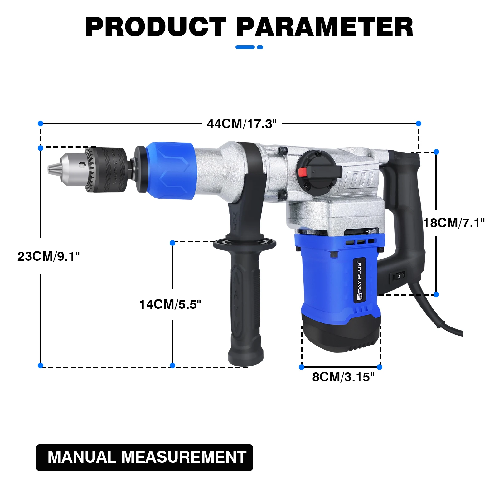 Corded 1500W SDS Plus Rotary Hammer Drill, 4-Function Heavy Duty with Multi-Position Handle – Includes Bits & Chisels
