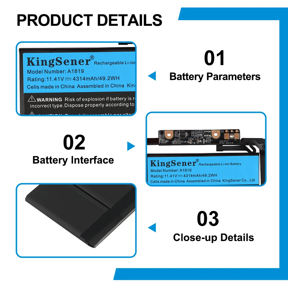 KingSener A1819 Battery for Apple MacBook Pro 13'' Touch Bar A1706 Late 2016 Mid 2017 EMC 3071 EMC 3163 MLH12LL/A MPXV2LL/A