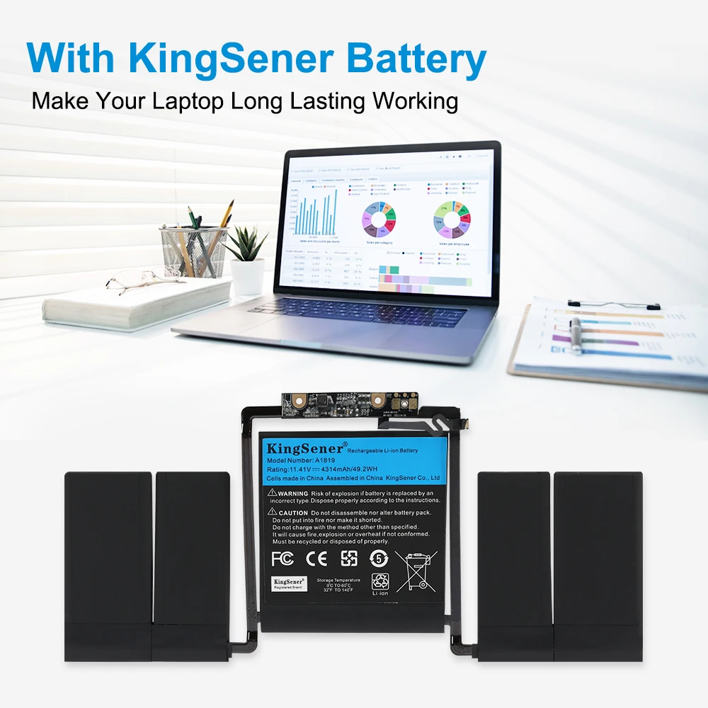 KingSener A1819 Battery for Apple MacBook Pro 13'' Touch Bar A1706 Late 2016 Mid 2017 EMC 3071 EMC 3163 MLH12LL/A MPXV2LL/A